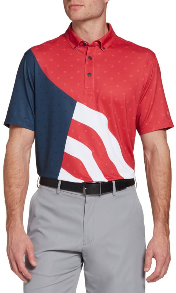 Walter Hagen Men's Perfect 11 USA Waving Flag Print Golf Polo