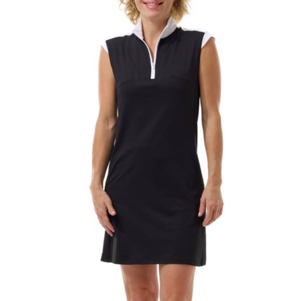 SanSoleil Women's Sleeveless Color-blocked Zip Neck Dress