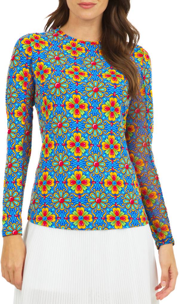 IBKUL Women's Long Sleeve Scarlet Print Crew Neck Golf Polo