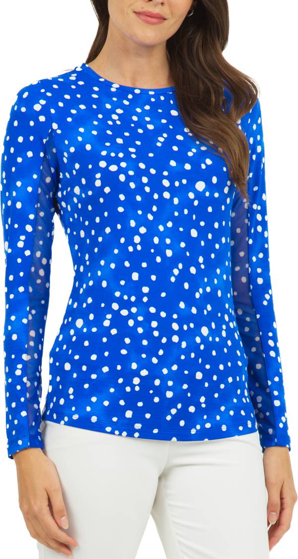 IBKUL Women's Long Sleeve Evelyn Print Crew Neck Golf Polo