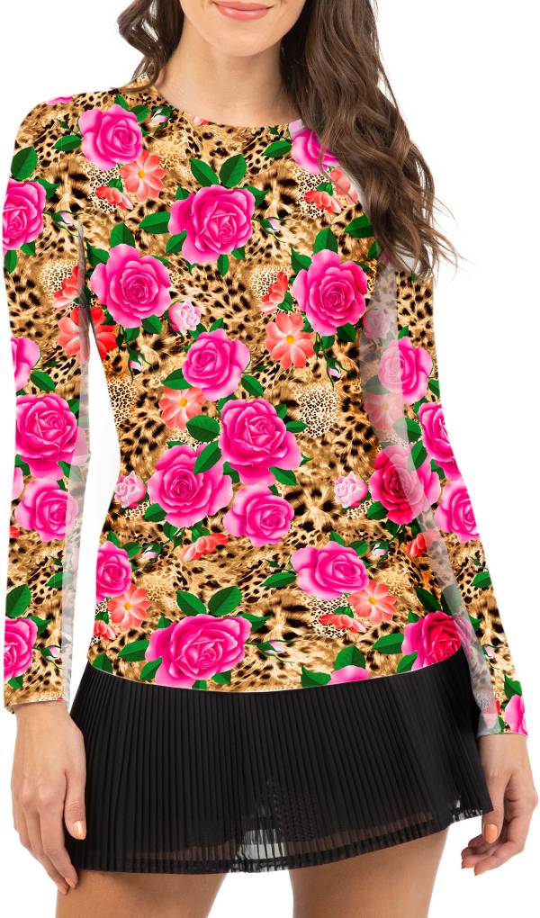 IBKUL Women's Long Sleeve Jovanna Print Crew Neck Golf Polo