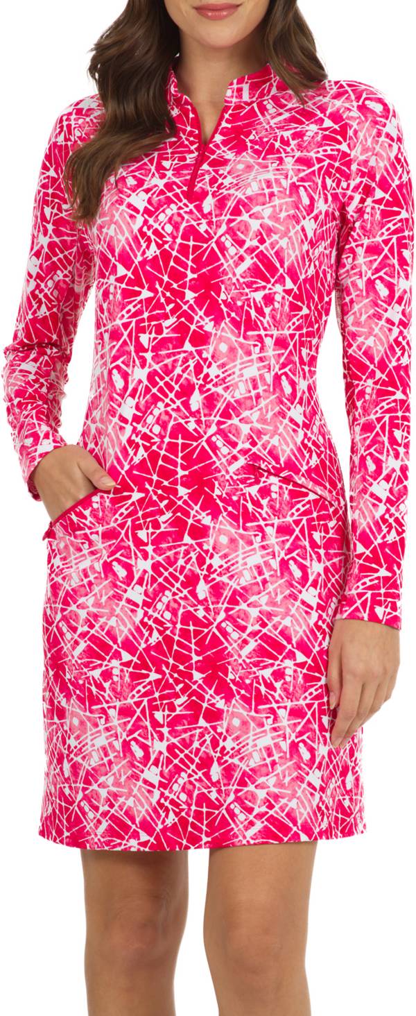 IBKUL Women's Long Sleeve Evie Print 1/4 Zip Golf Dress