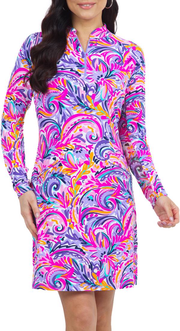 IBKUL Women's Long Sleeve Aubrey Print 1/4 Zip Golf Dress
