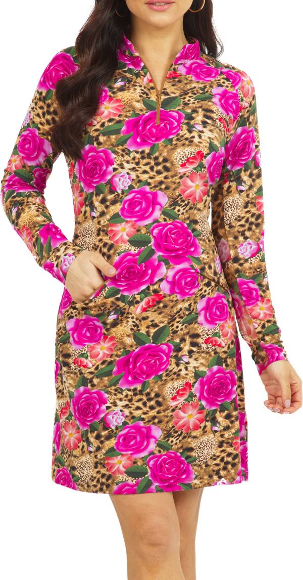 IBKUL Women's Long Sleeve Jovanna Print 1/4 Zip Golf Dress