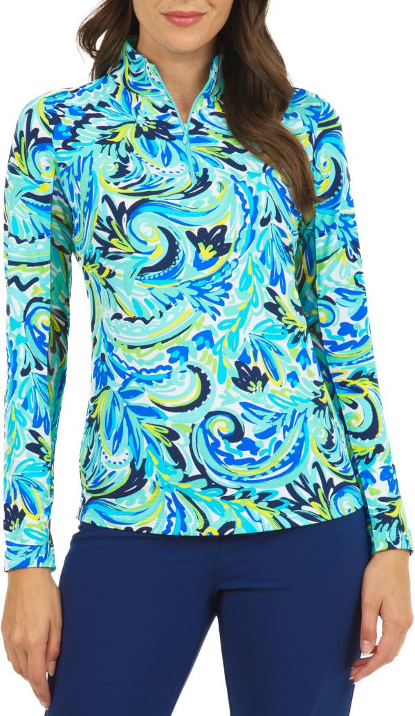 IBKUL Women's Long Sleeve Aubrey Print 1/4 Zip Mock Neck Golf Polo