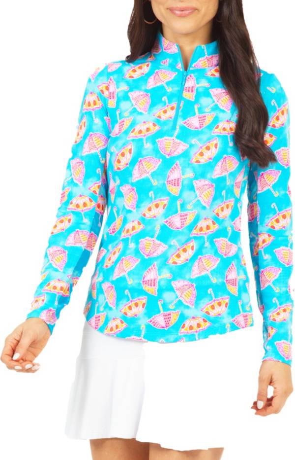 IBULK Women's Long Sleeve Franny Print 1/4 Zip Mock Neck Golf Polo