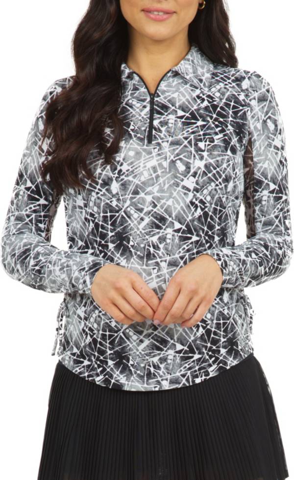 IBKUL Women's Long Sleeve Evie Print 1/4 Zip Golf Polo