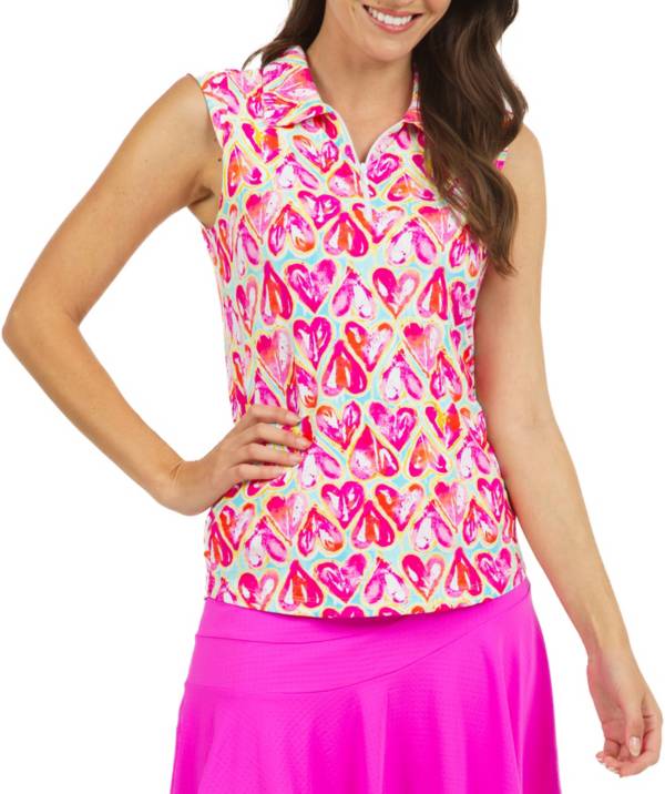 IBKUL Women's Sleeveless 1/4 Zip Limited Edition Audrey Print Golf Polo