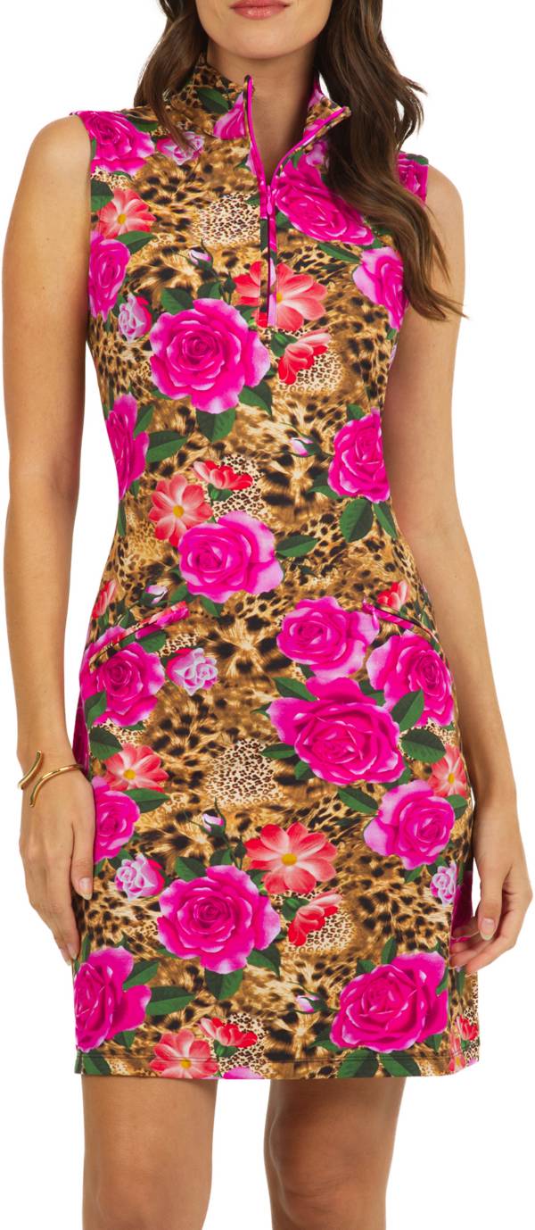 IBKUL Women's Sleeveless Jovanna Print 1/4 Zip Mock Golf Dress