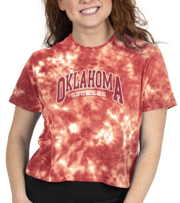 ZooZatZ Women's Oklahoma Sooners Crimson Tie-Dye Cropped T-Shirt