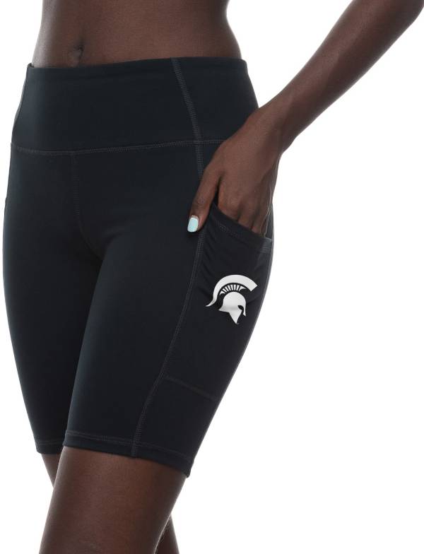 ZooZatZ Women's Michigan State Spartans Black High Rise Pocket Bike Shorts