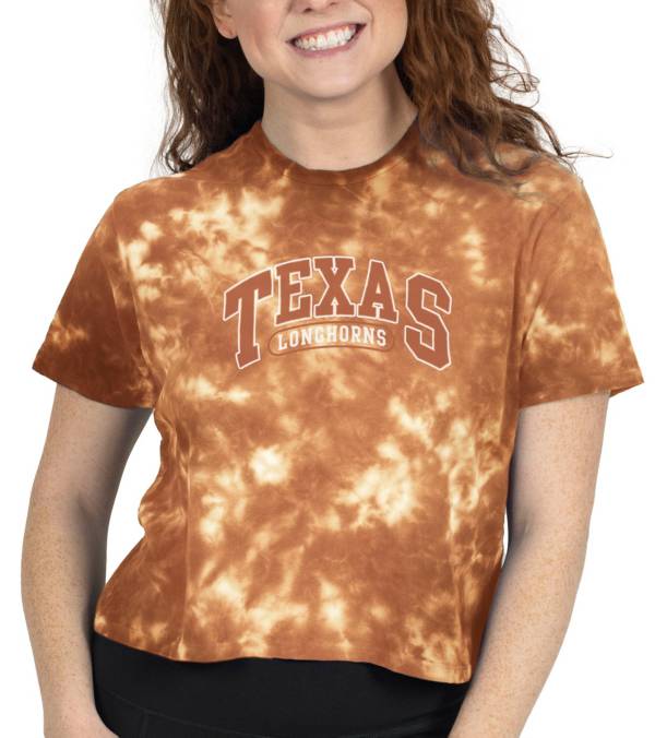 ZooZatZ Women's Texas Longhorns Burnt Orange Tie-Dye Cropped T-Shirt