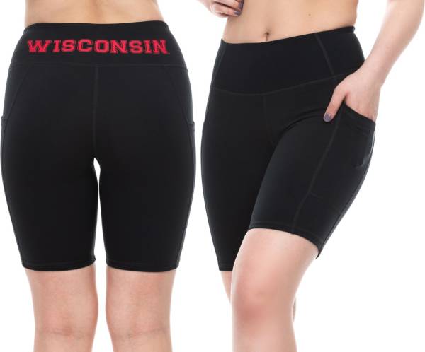 ZooZatZ Women's Wisconsin Badgers Black High Rise Pocket Bike Shorts