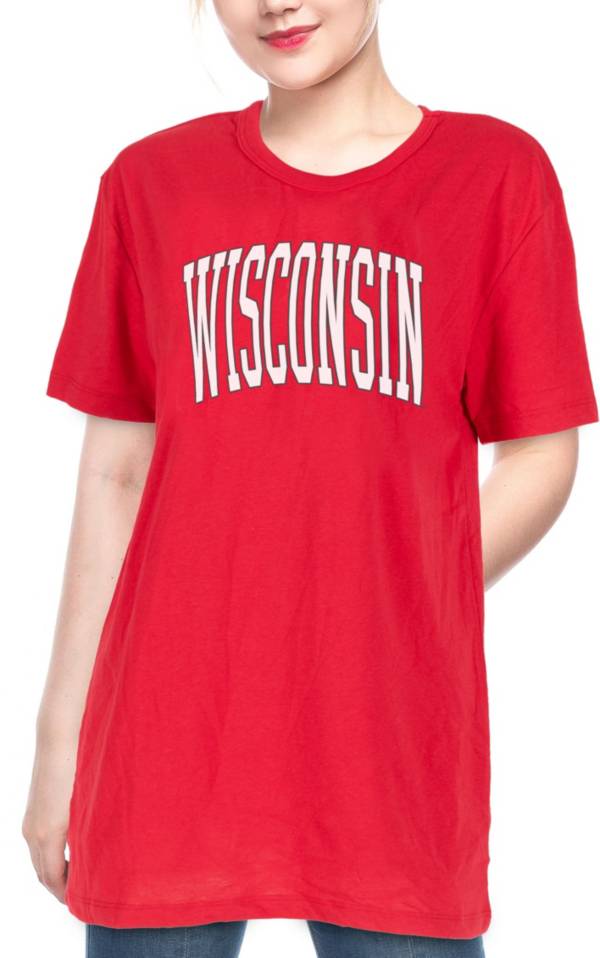 ZooZatZ Women's Wisconsin Badgers Red Garment Wash Oversized T-Shirt