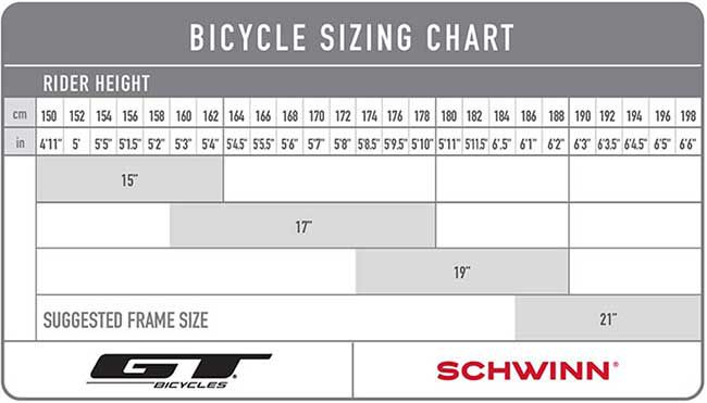 schwinn frame size chart