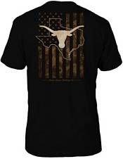 Great State Clothing Men's Texas Longhorns Camo Flag Black T-Shirt product image