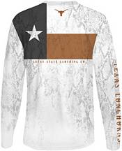 Great State Clothing Men's Texas Longhorns White Rattler Flag Long Sleeve T-Shirt product image