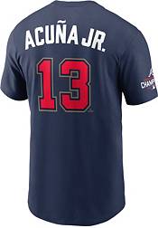 Nike Men's Atlanta Braves Ronald Acuña Jr. #13 2022 Gold Collection Navy Logo T-Shirt product image