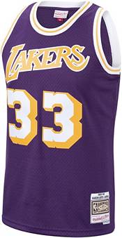 Retro Kareem Abdul-Jabbar #33 Los Angeles Lakers Basketball Trikot Genäht Gelb 