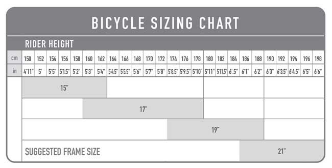 hybrid bicycle size chart