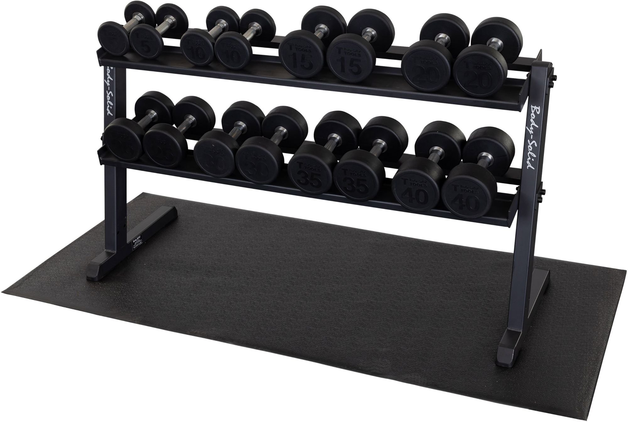 Body Solid GDR60 Premium Rubber Dumbbell Rack and Set Dick s Sporting Goods