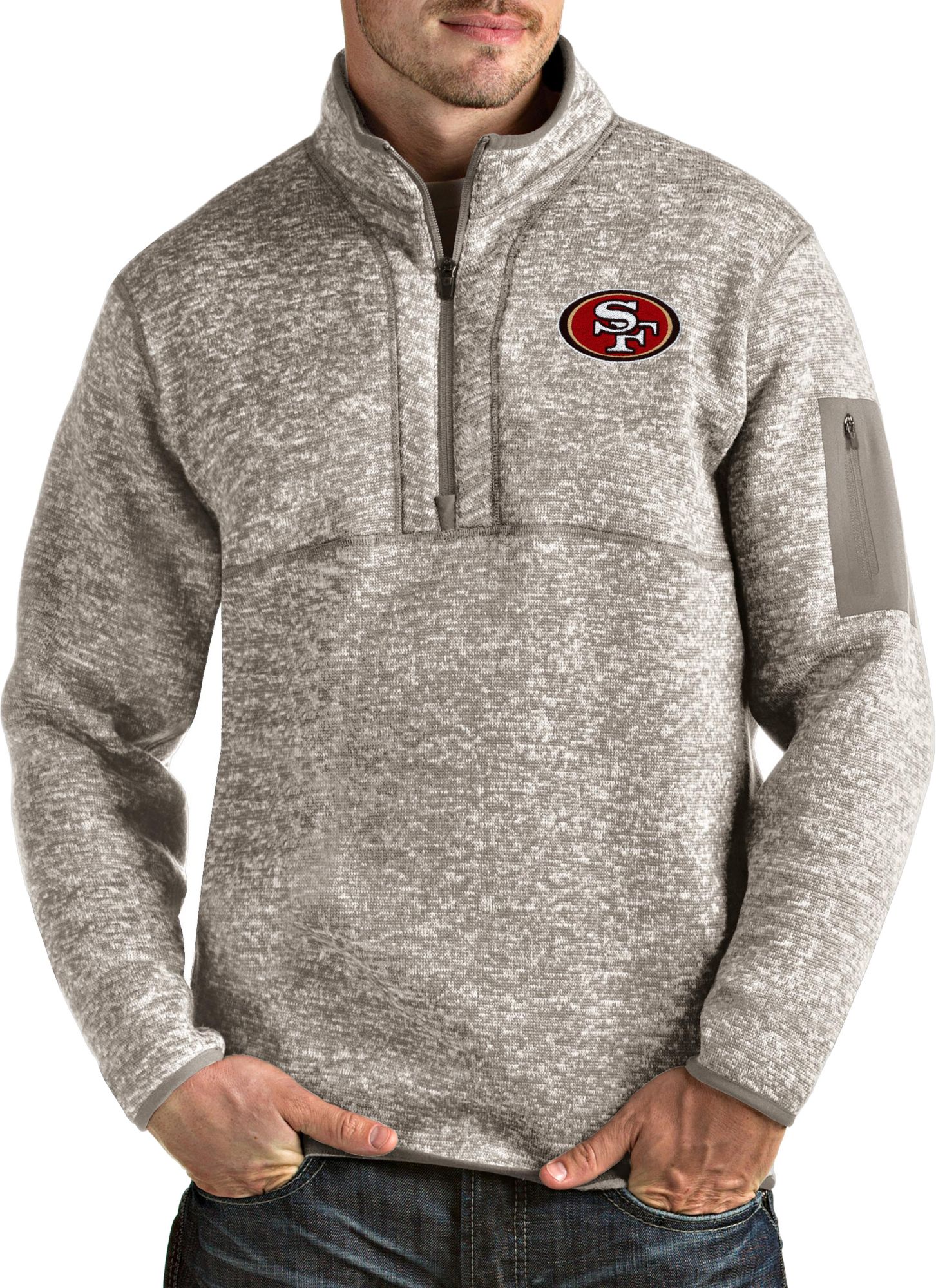 Antigua Men's San Francisco 49ers Fortune Oatmeal 1/4-Zip Pullover
