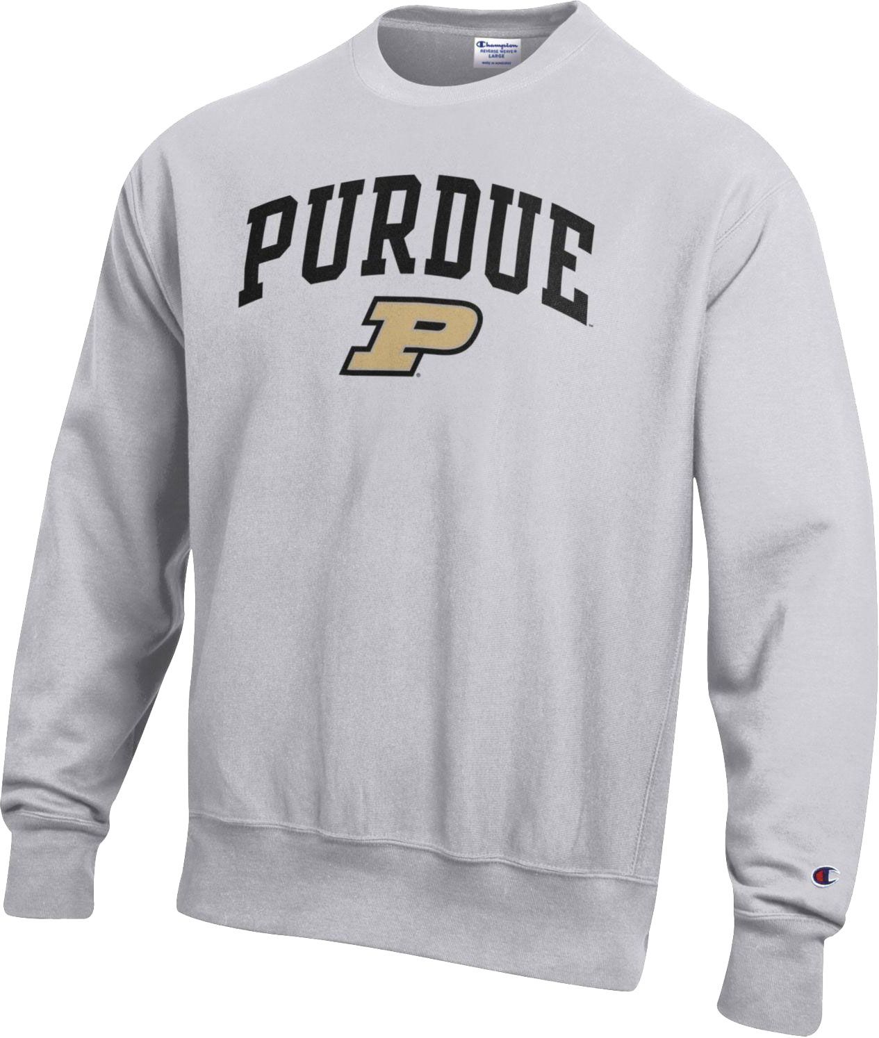 Champion Men's Purdue Boilermakers Grey Reverse Weave Crew