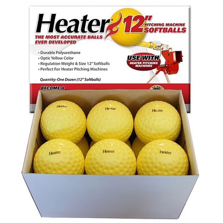 Heater 12'' Yellow Dimpled Pitching Machine Softballs - 12 Pack