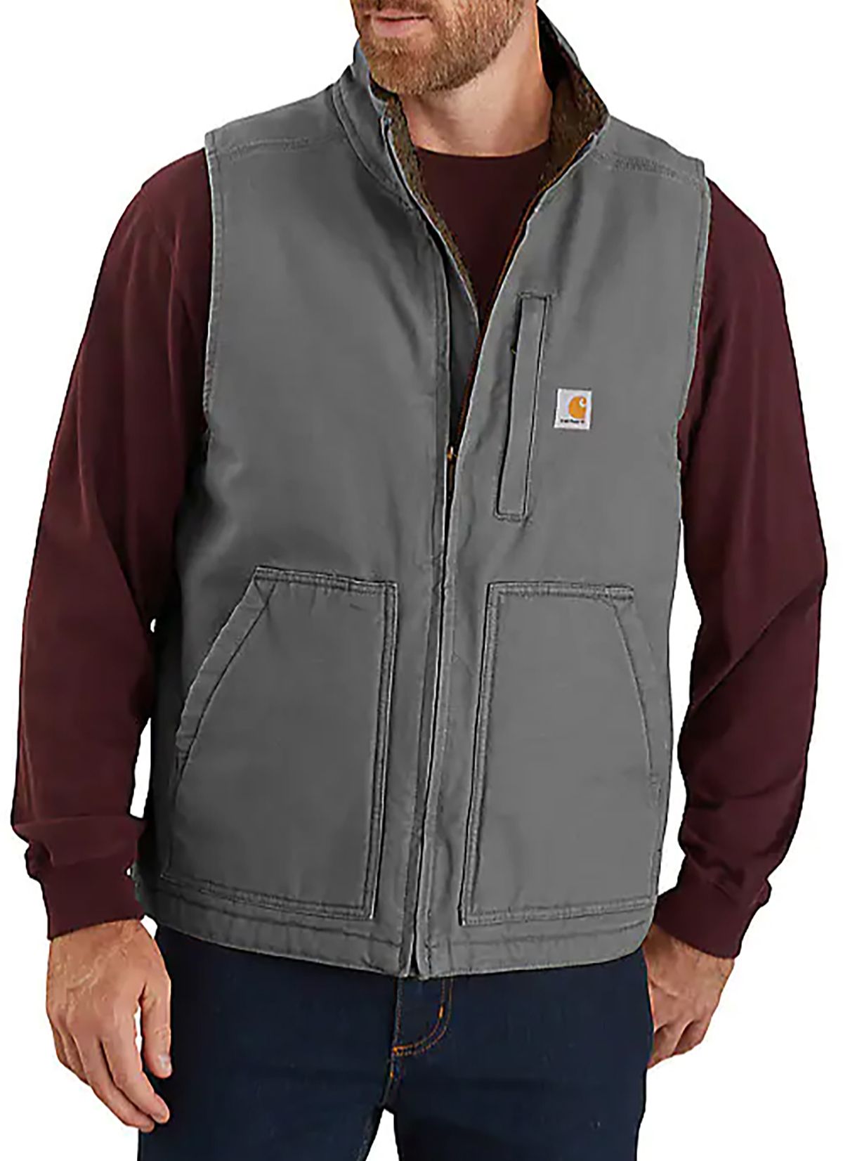 Loose Fit Washed Duck Sherpa-Lined Mock-Neck Vest | Carhartt