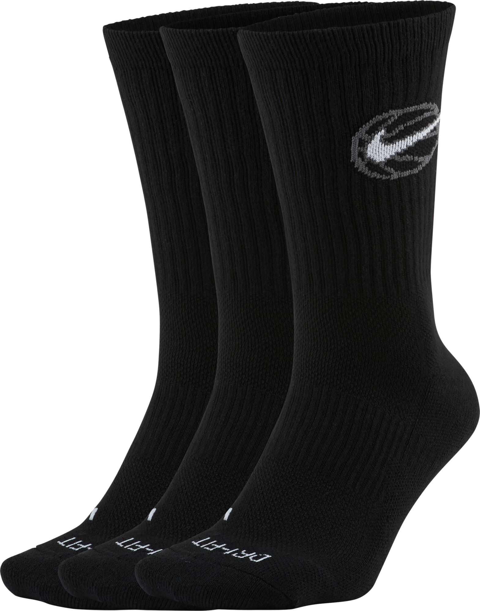 Nike 3 Pack Everyday Crew Basketball Socks Black White