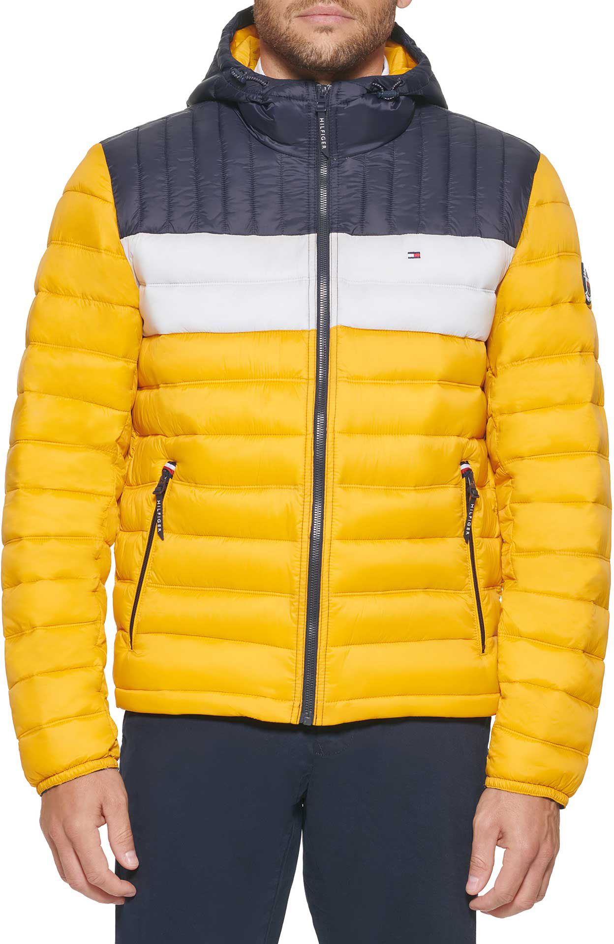 Tommy Hilfiger Men's Quilted Lightweight Colorblock Hooded Puffer Jacket
