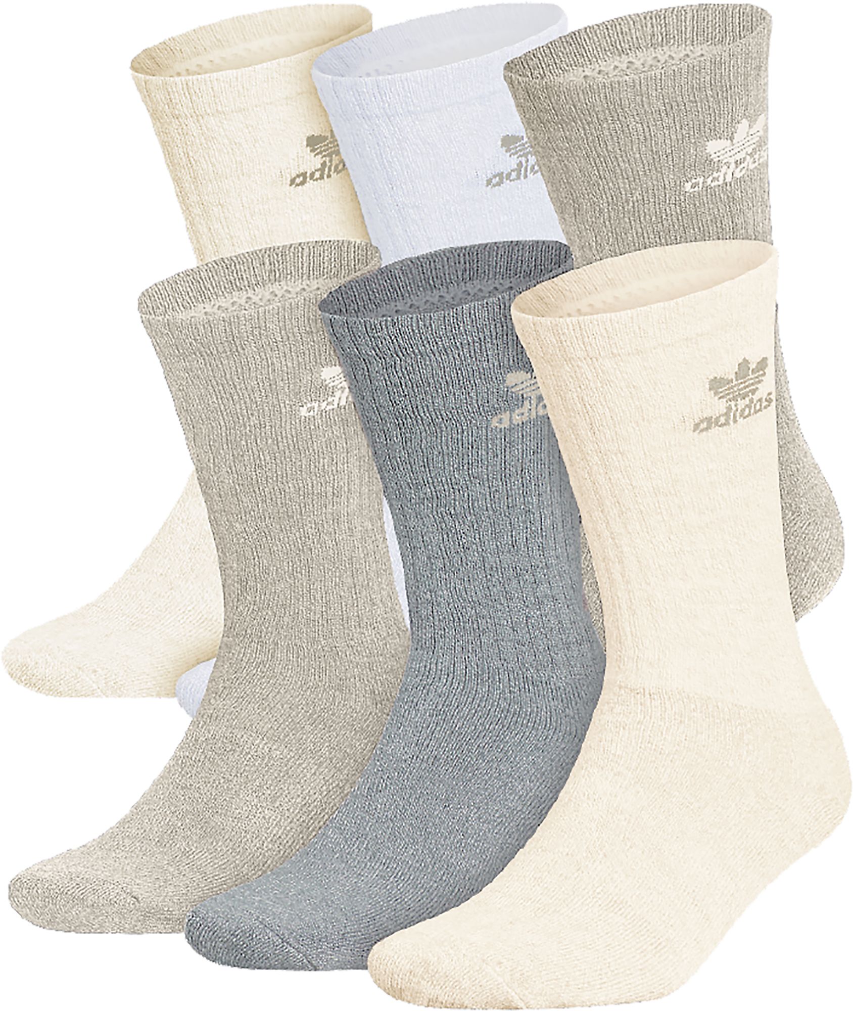 Adidas Assorted 6 Pack Originals Crew Socks in White Beige White