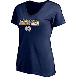 Women's Notre Dame Rhinestone Football V-neck T-Shirt Tee Bling Lady Irish 