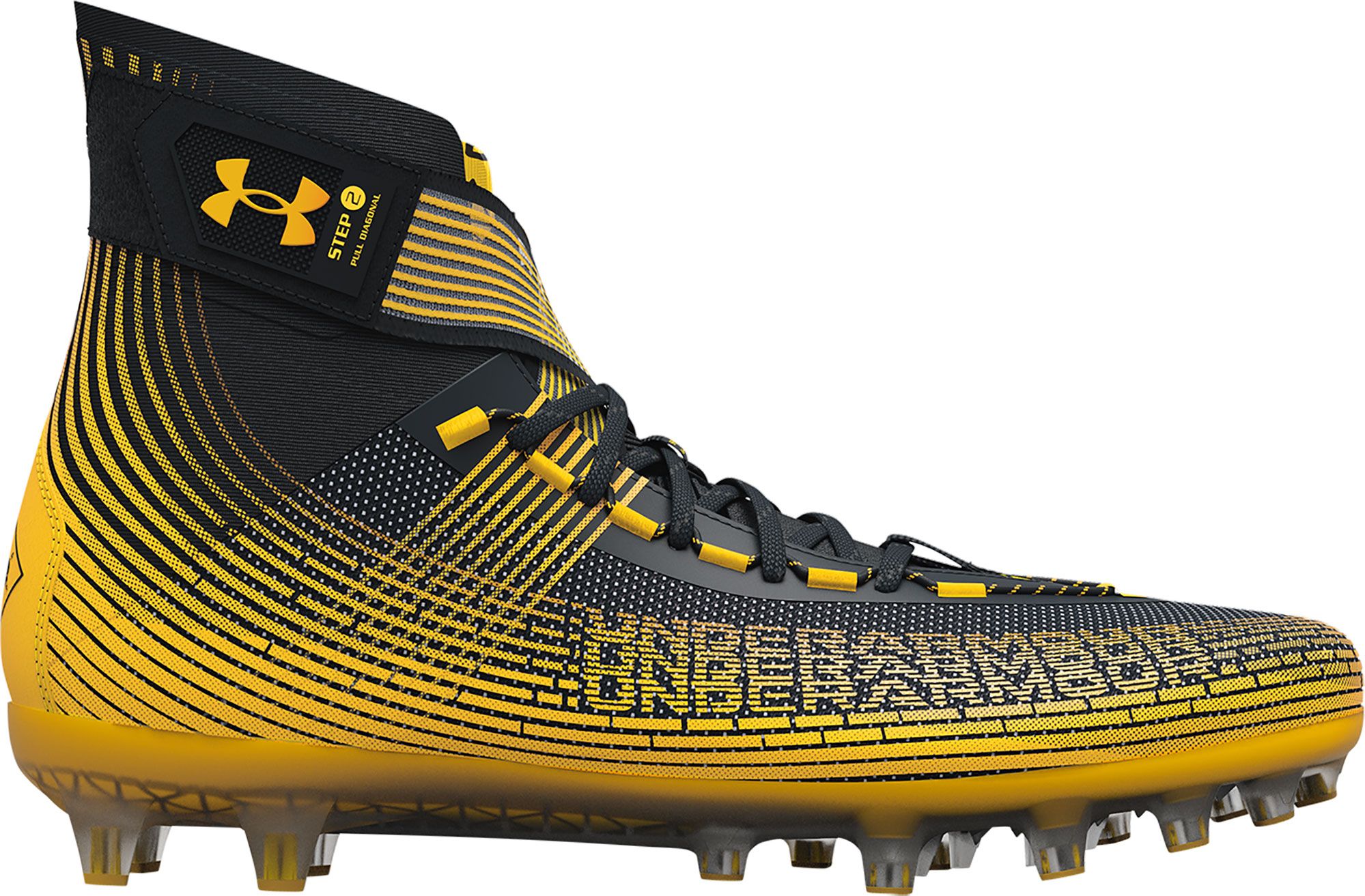 white and gold high top football cleats