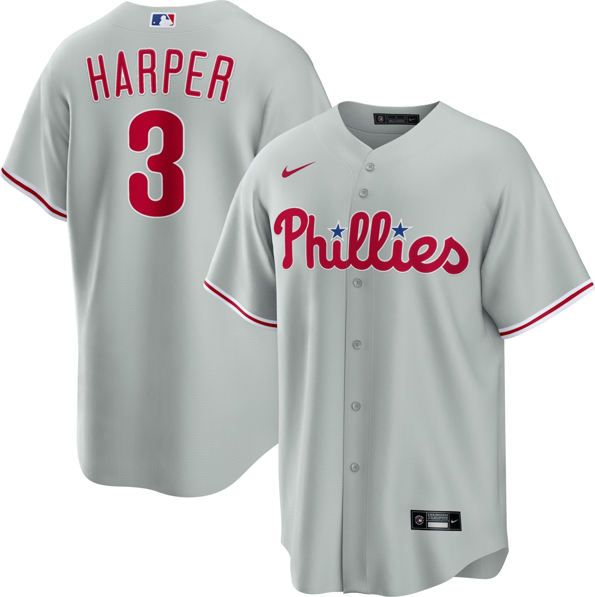 Nike Men's Philadelphia Phillies Bryce Harper #3 Grey Cool Base
