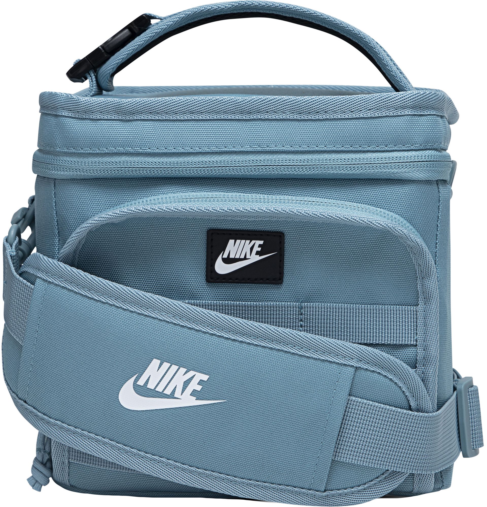 nike blue lunch and backpack JDI Zip Pull Insulated Bag - Mystic Navy Jumbo logo print graphic Nike Futura Sportswear Lunch Tote,
