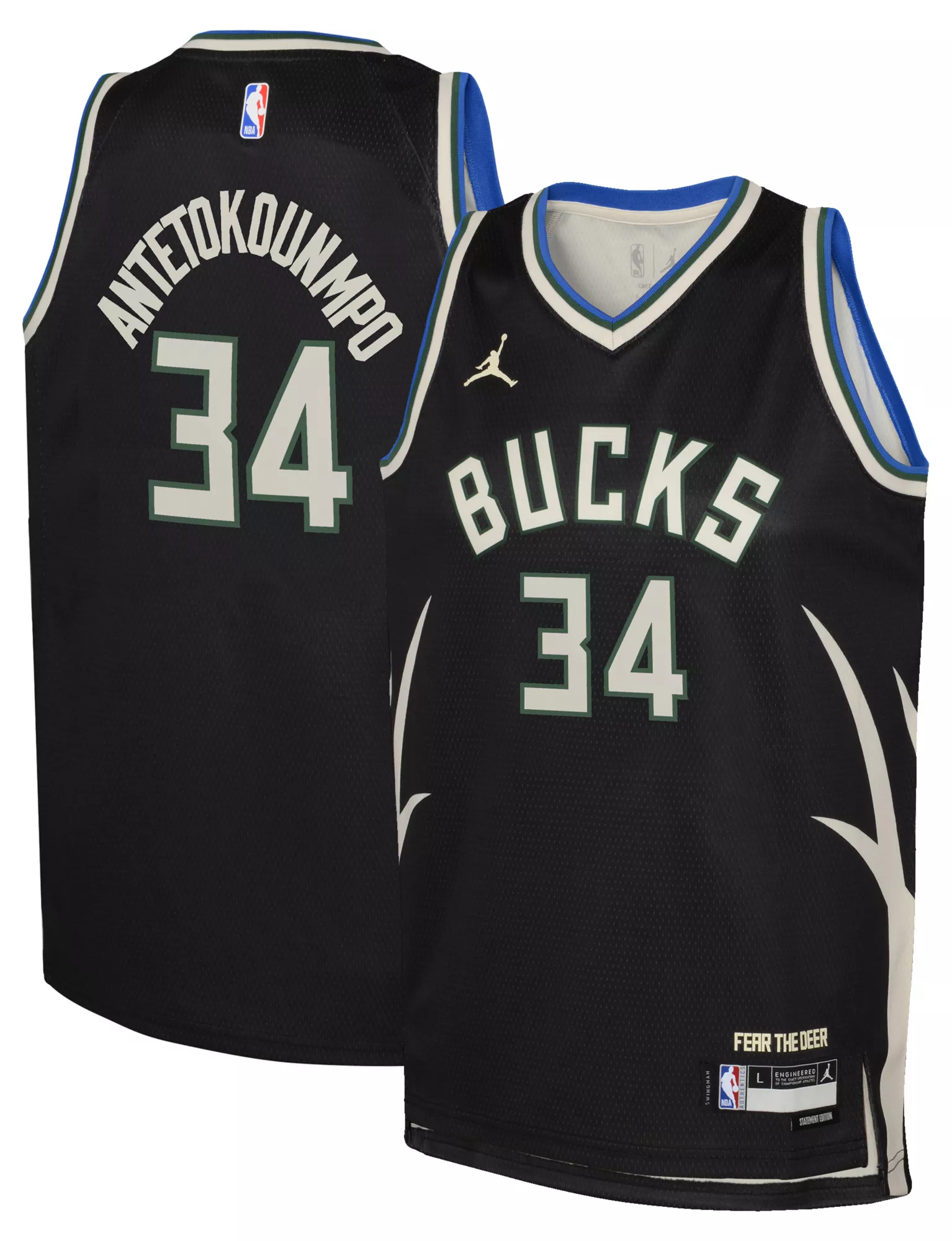 Jordan Youth Milwaukee Bucks Giannis Antetokounmpo #34 Black Swingman Statement Jersey
