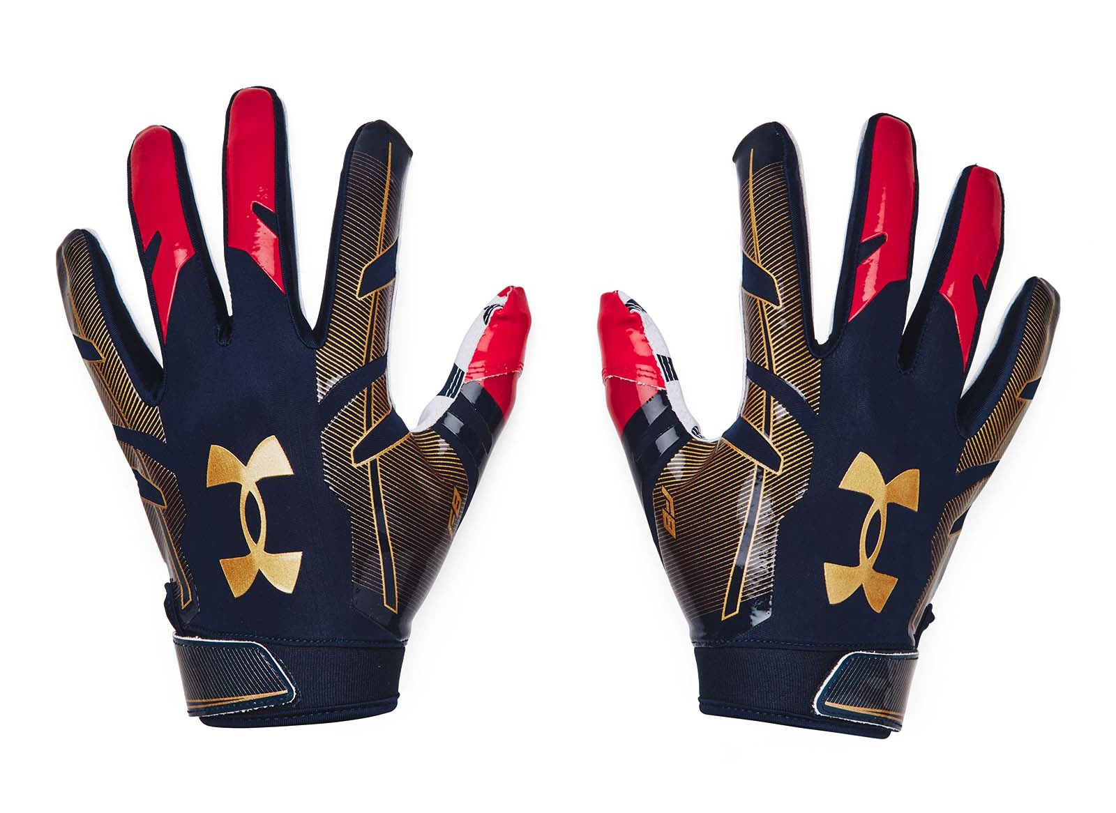 Gold under armour football gloves best sale