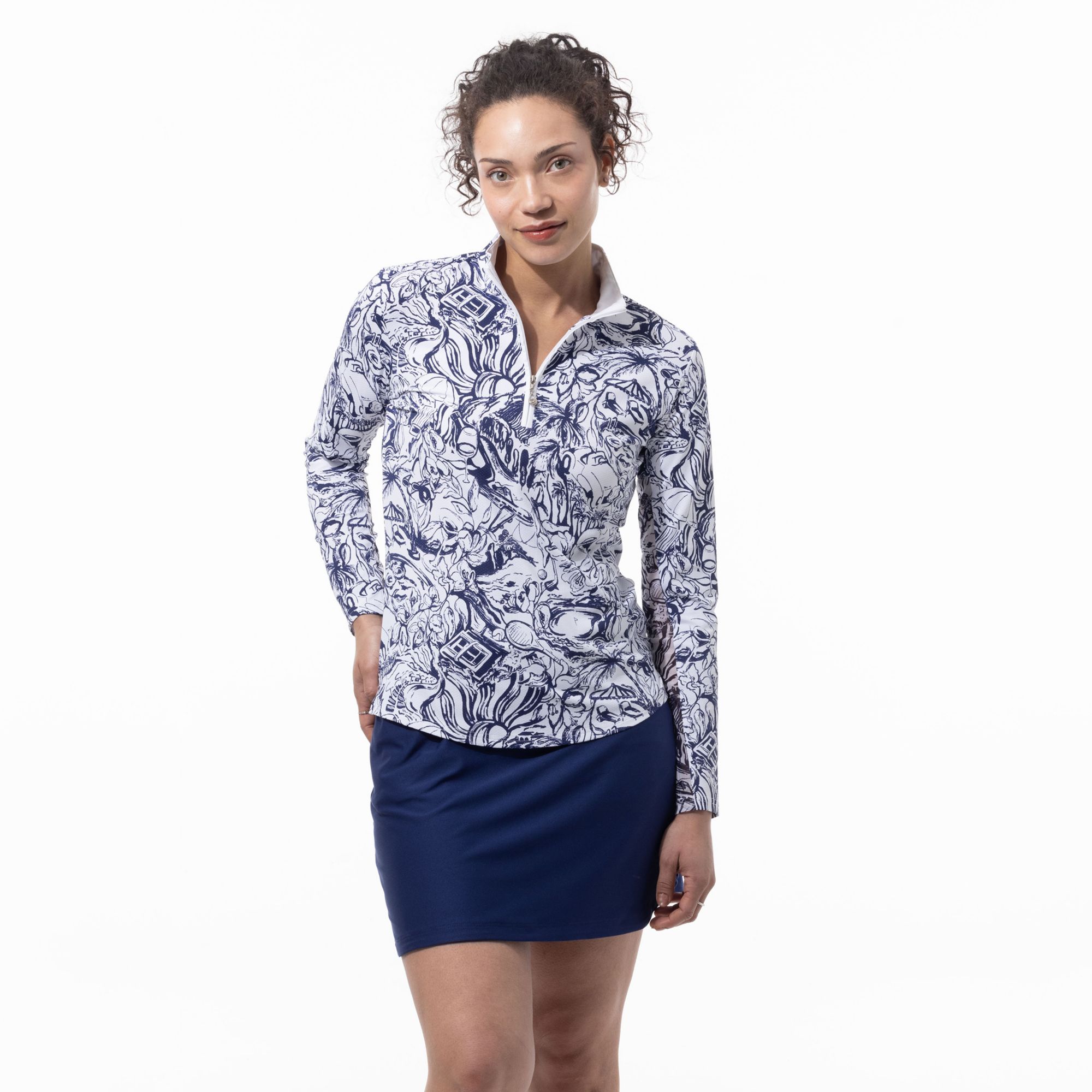 SanSoleil Women's SolTek LUX Long Sleeve Printed Mock Neck Shirt