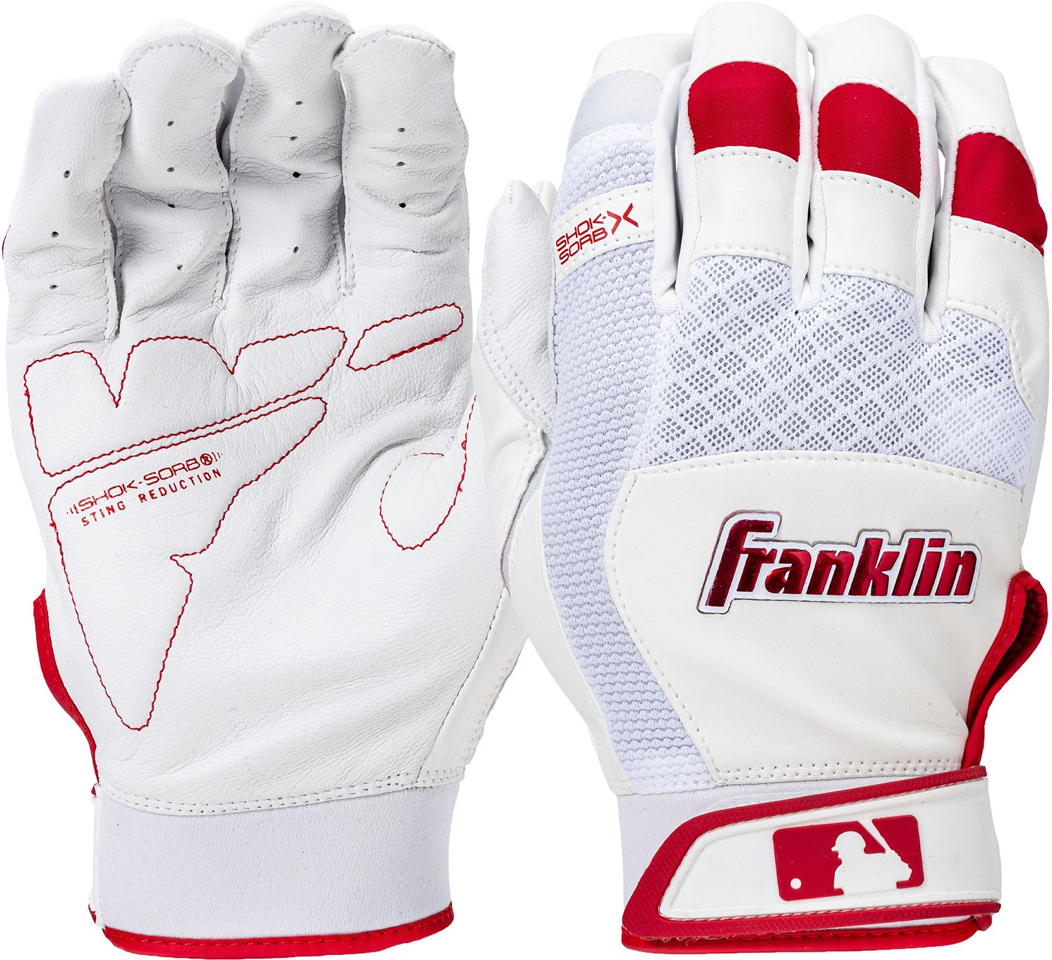 Franklin Sports MLB Baseball Batting Gloves Shok Sorb x Batting Gloves for Baseball Softball Adult Youth Padded Non Sting Batting Glove