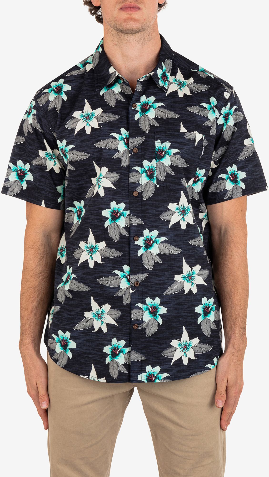 Hurley One And Only Lido Hawaiihemd Für Herren – Lässiges Stretch-Hemd Mit Sonnenbrillentasche