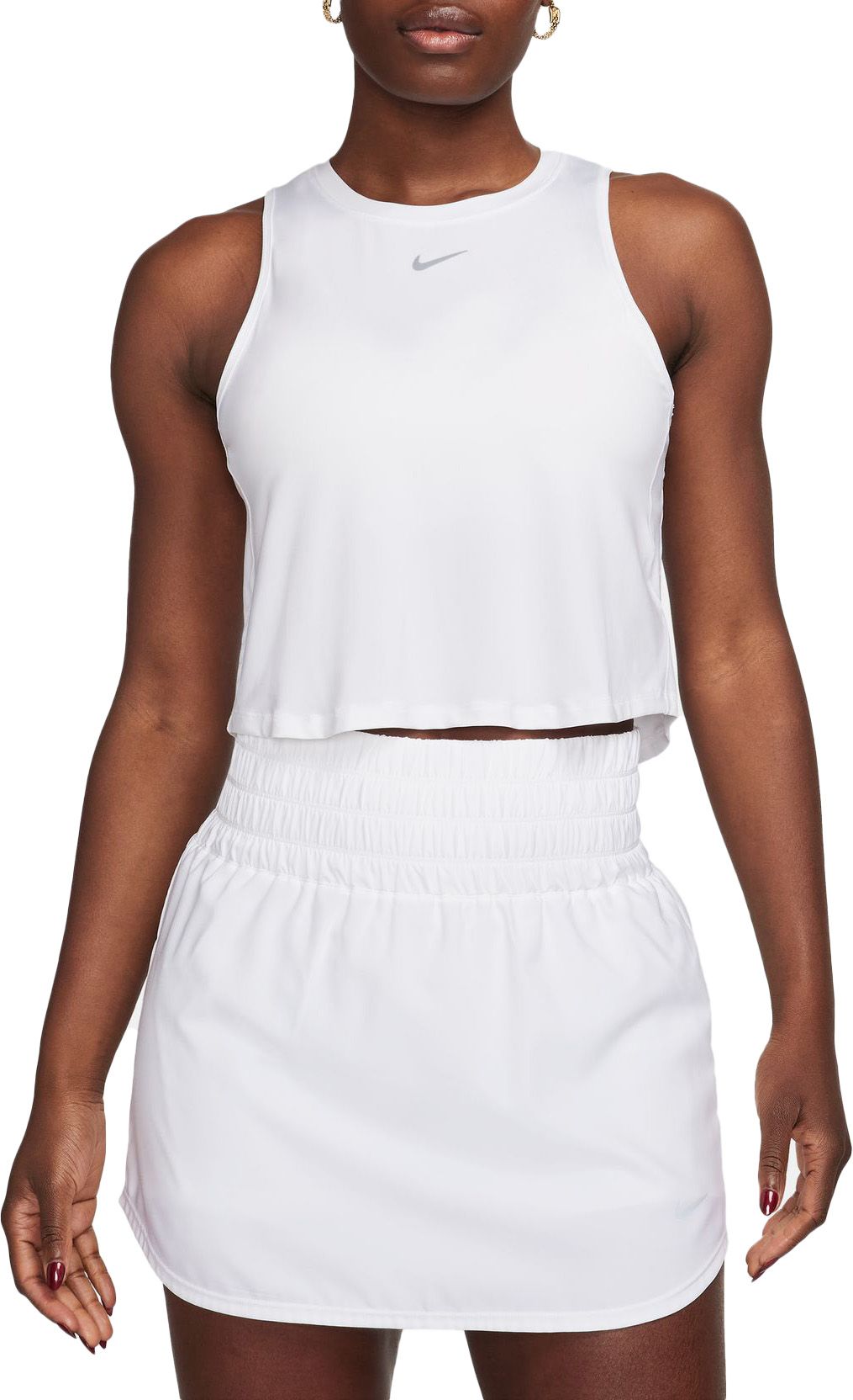 ★Nike★ One Fitted Dry Fit Crop Tank Top W White Black FN28 Nike Women's Dri-FIT One Fitted Cropped Tank Top | TYLER'S