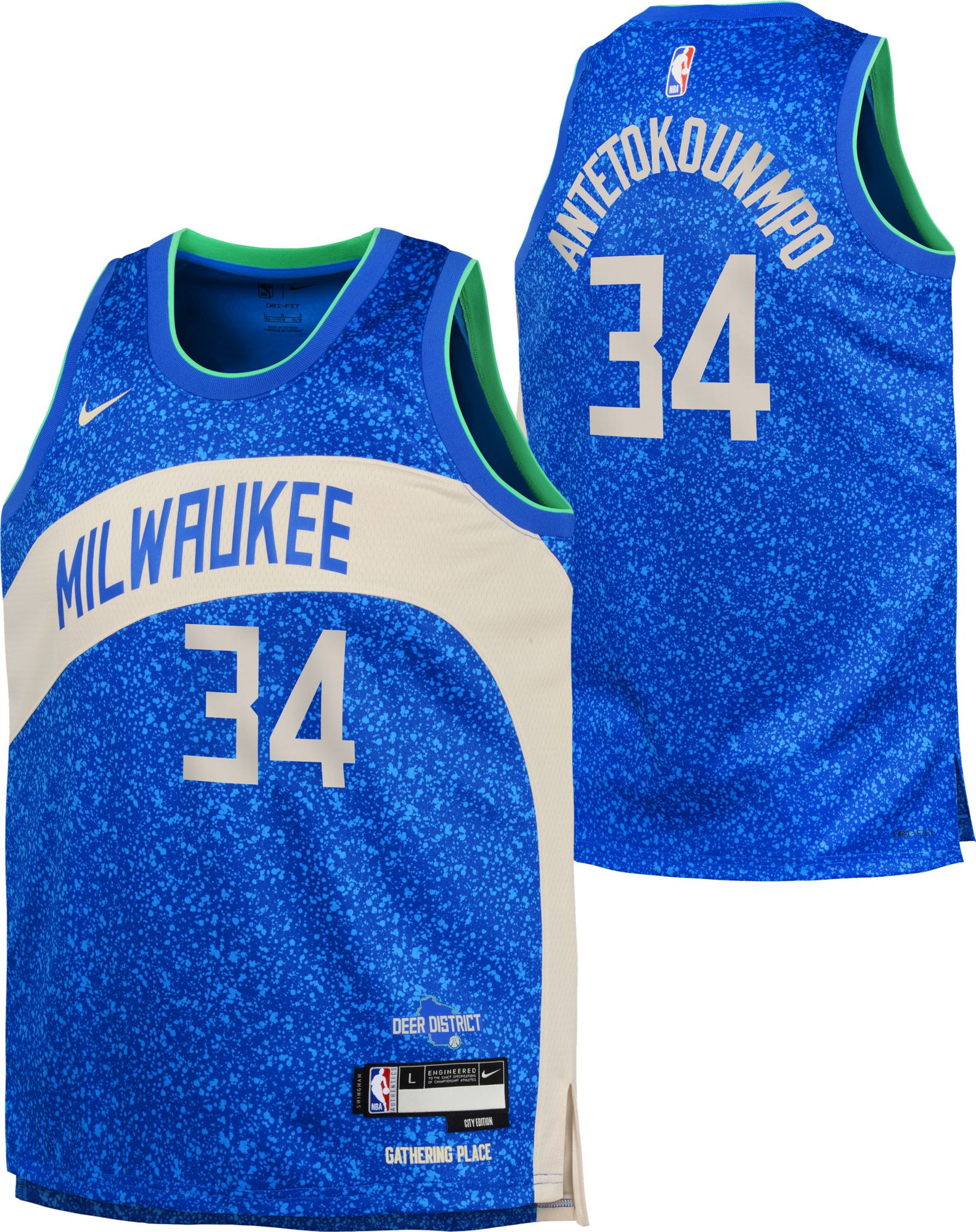 Nike Youth 2023 24 City Edition Milwaukee Bucks Giannis Antetokounmpo 34 Royal Swingman Jersey Dick s Sporting Goods