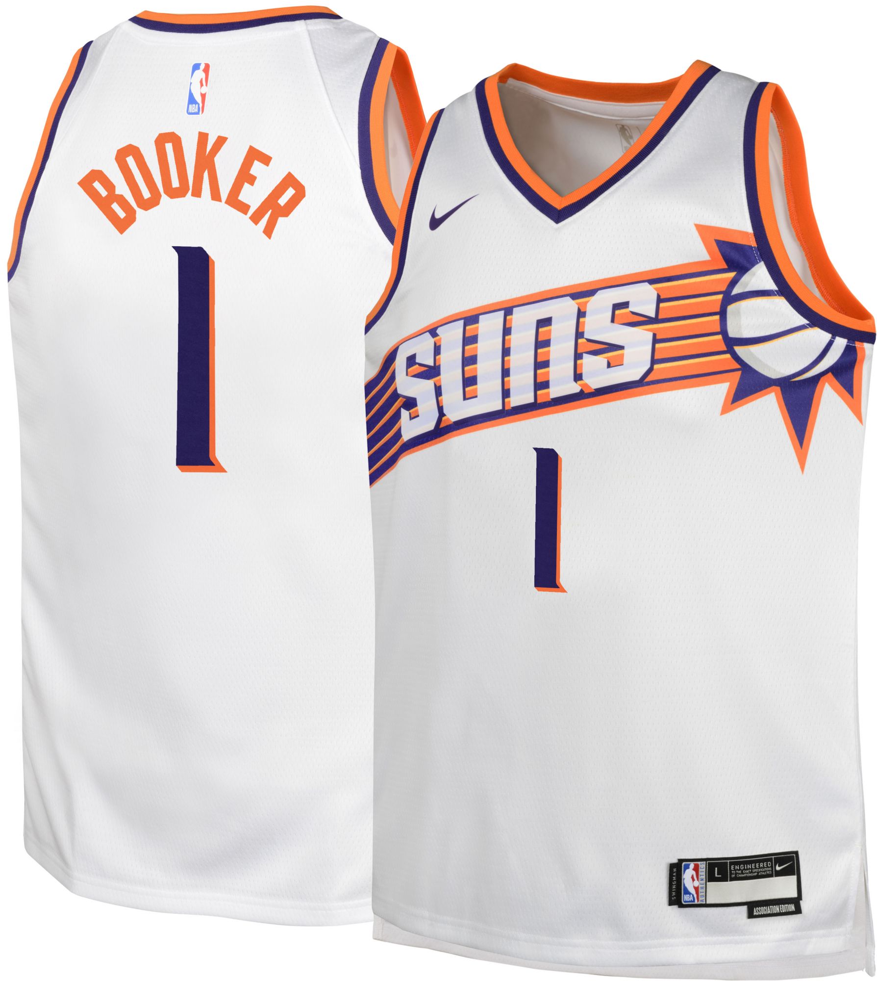 Nike Youth Phoenix Suns Devin Booker #1 White Swingman Association