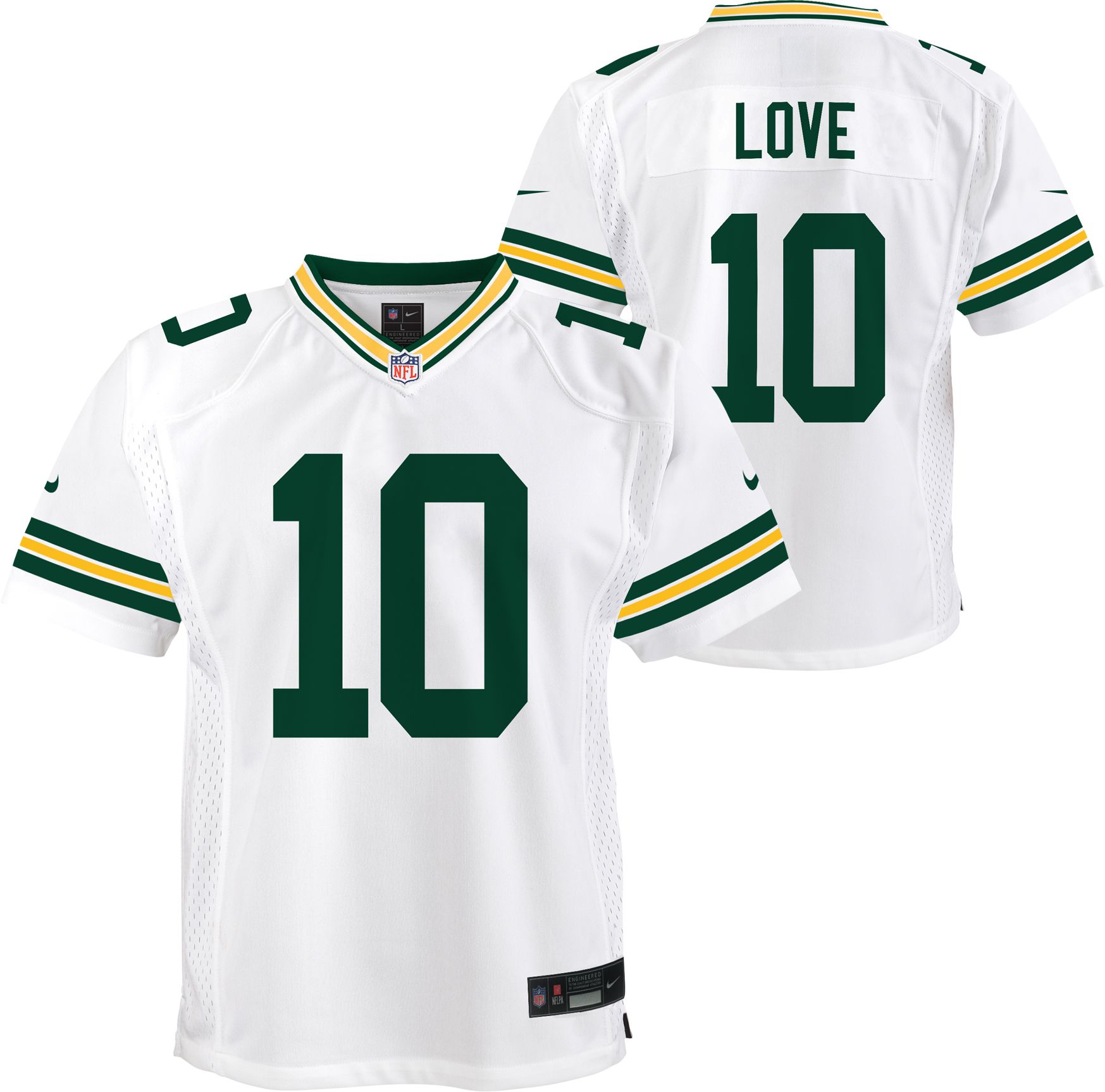 【ロット】ユニフォーム 10 ホワイト・グリーン サッカー ゲームシャツ Nike Youth Green Bay Packers Jordan Love #10 White Game Jersey