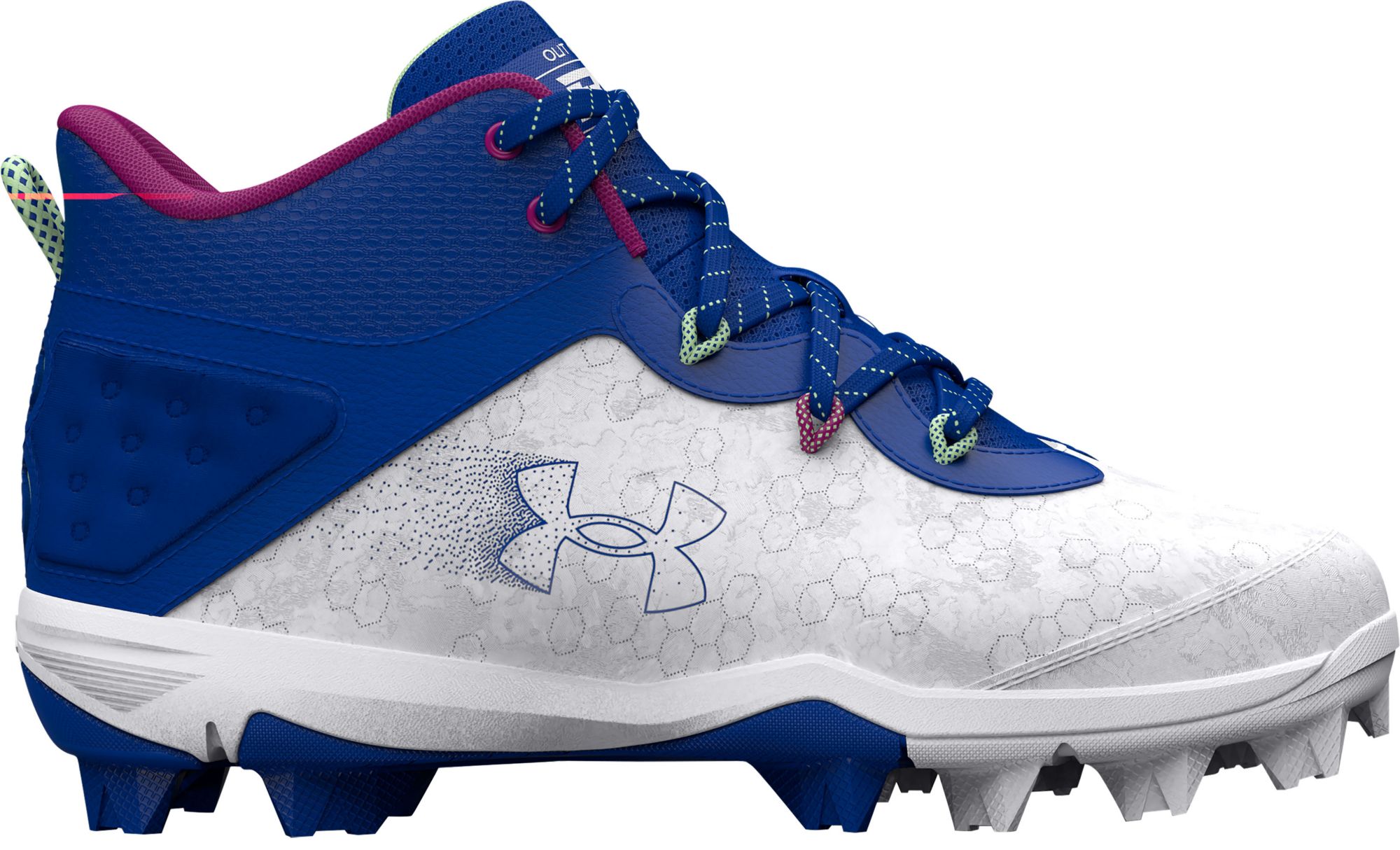 Under Armour Boy s Harper 8 Mid RM Jr. Blue White Baseball Cleats