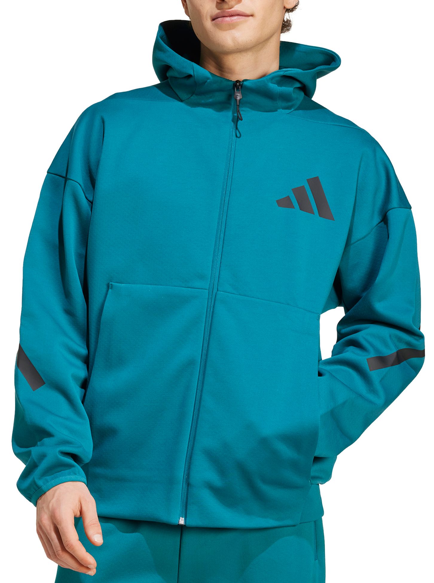 Adidas Men s Z.N.E. Full Zip Hooded Fleece Jacket Medium Legacy Teal