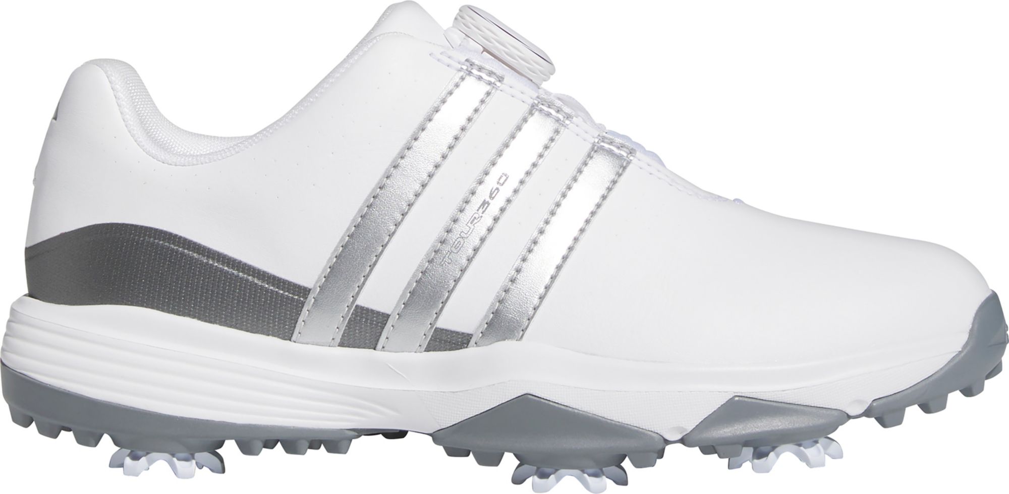 adidas Junior Tour360 24 BOA Golf Shoes, White/Silver/Dash Grey / Medium / 6