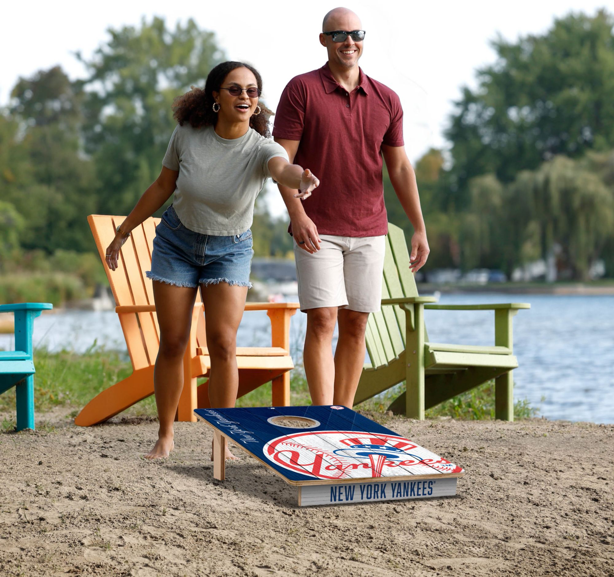【★値下げ！3枚セット／額縁付】Yellow Korner x New York YouTheFan New York Yankees 2' x 3' Cornhole Boards | Dick's