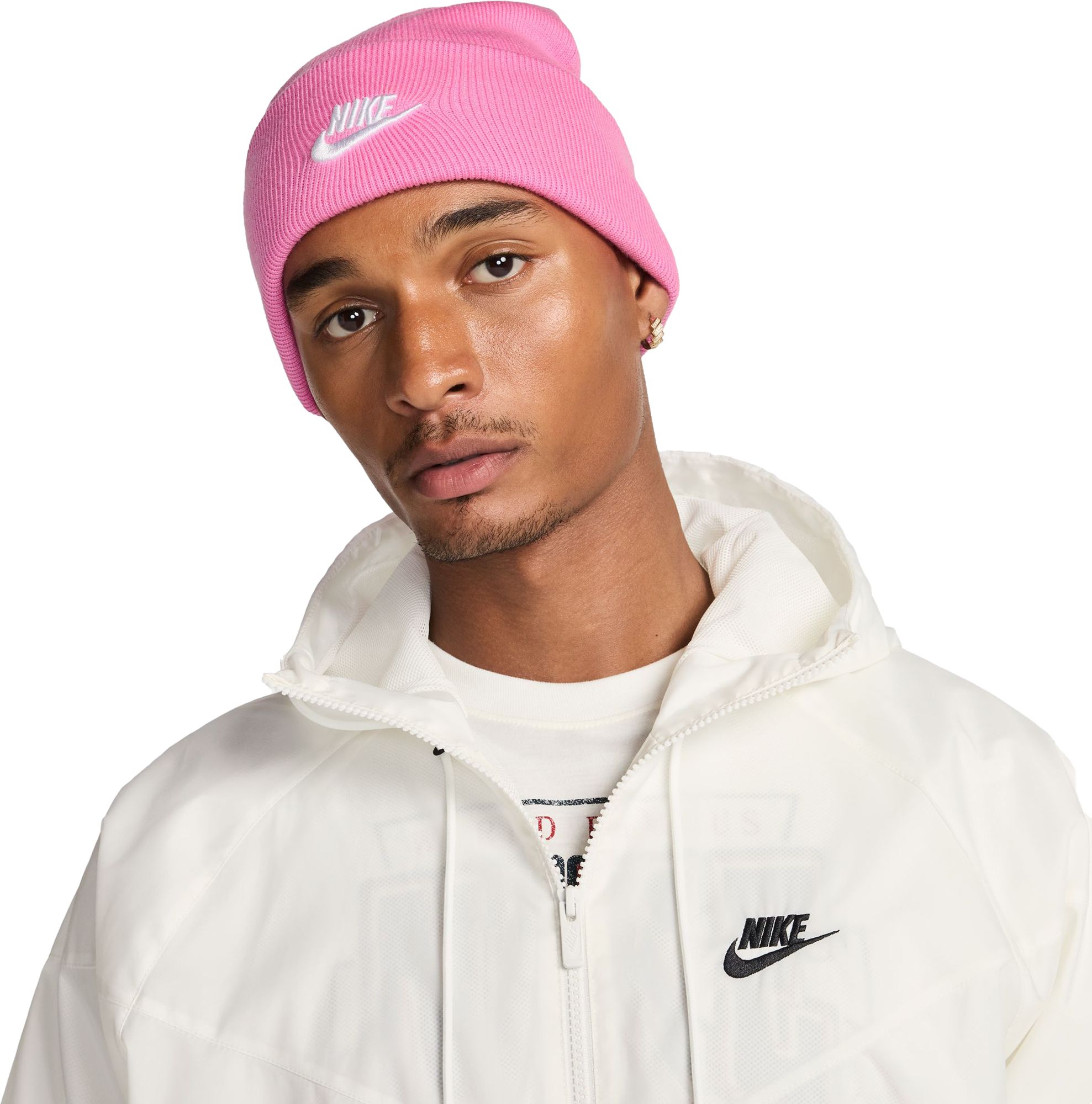 NWT Nike: One Size Pink With White Swoosh Workout Beanie White Nike Peak Premium Beanie Hat - JD Sports Global main image 3